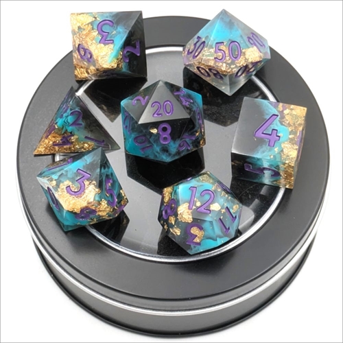Sharp Edge Resin Dice Set - Turqoiuse Gold Leaf - Epic Dwarf Dice